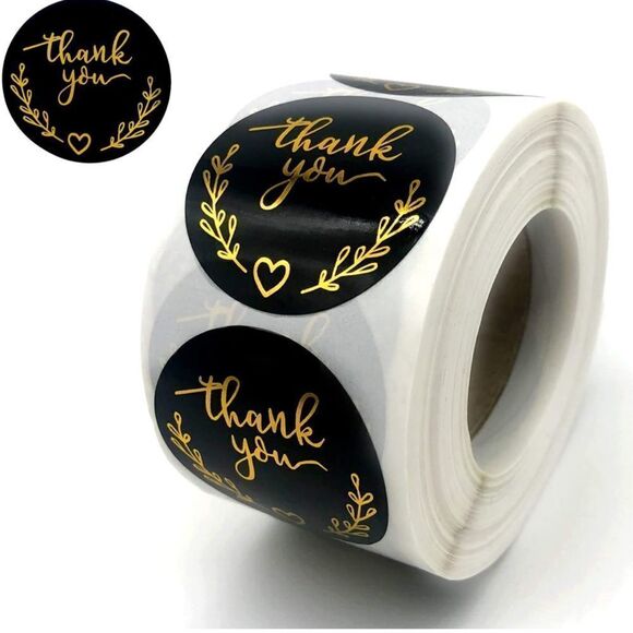 Thank You stickers Black and Gold - 1.5” roll of 500 NWT - Picture 1 of 8